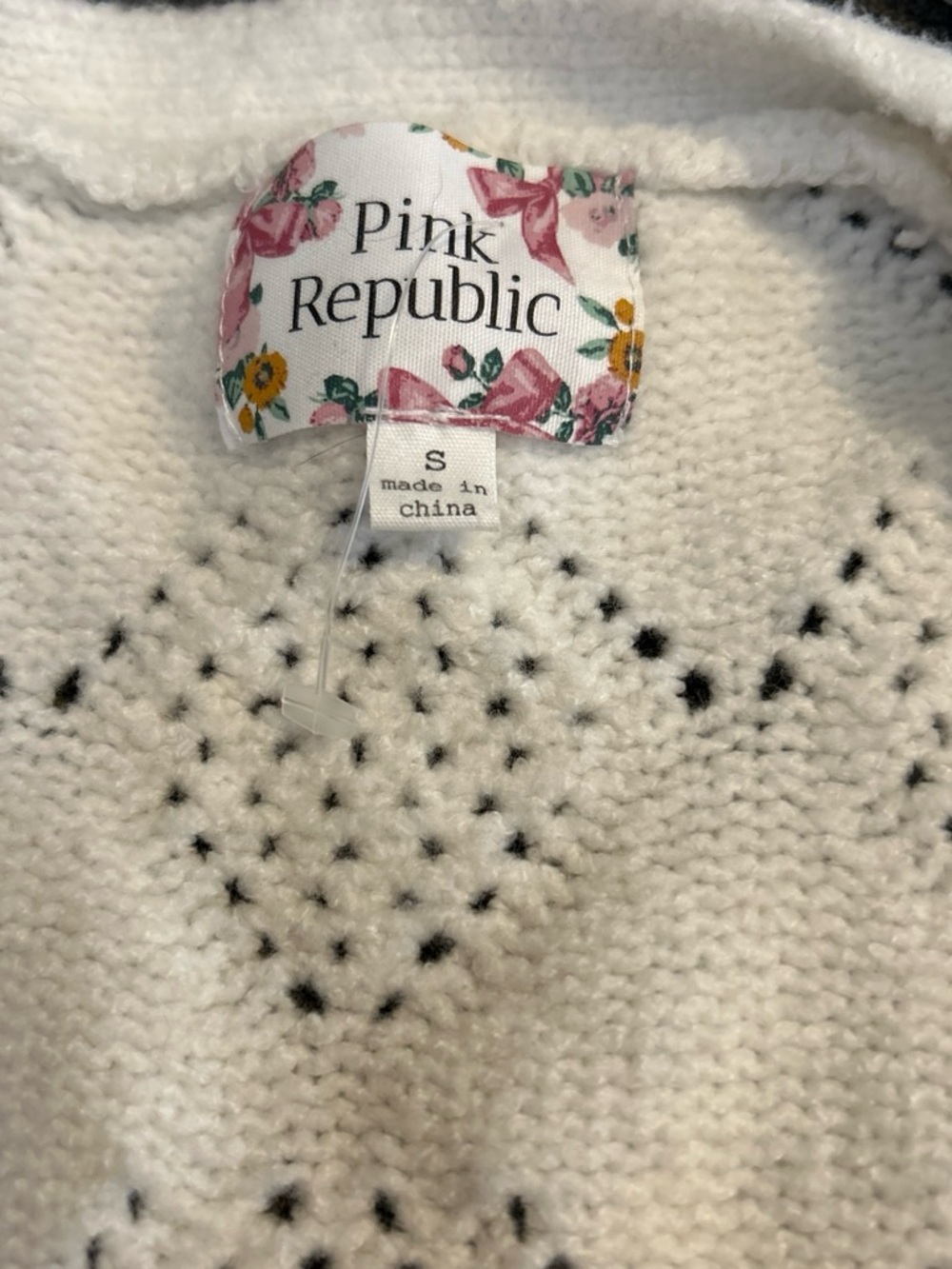Pink Republic Cream Knit Crewneck Sweater with see-through Detail